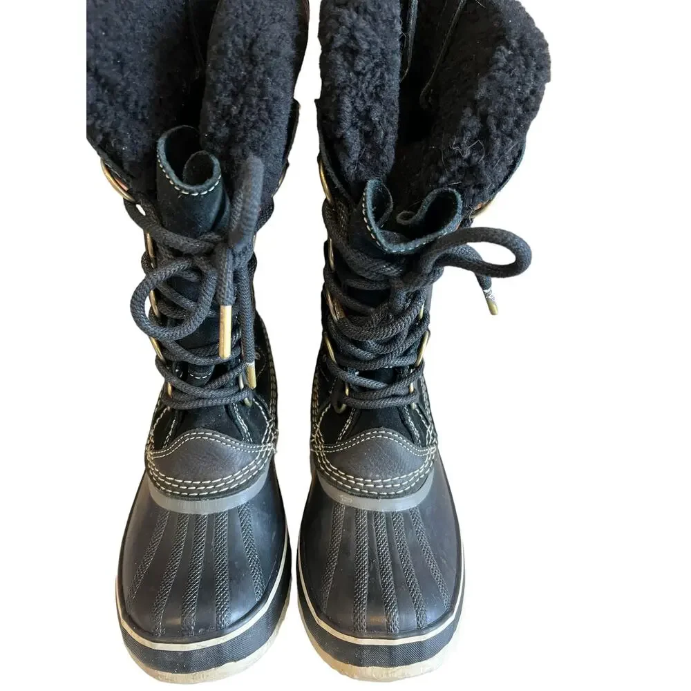 Sorel Joan of Arctic Shearling Snow Boots Black Suede Waterproof 6.5